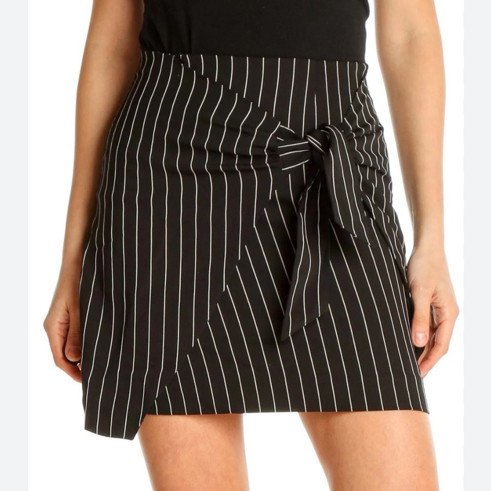 Leith Black and White Asymmetrical Wrap Mini Skirt